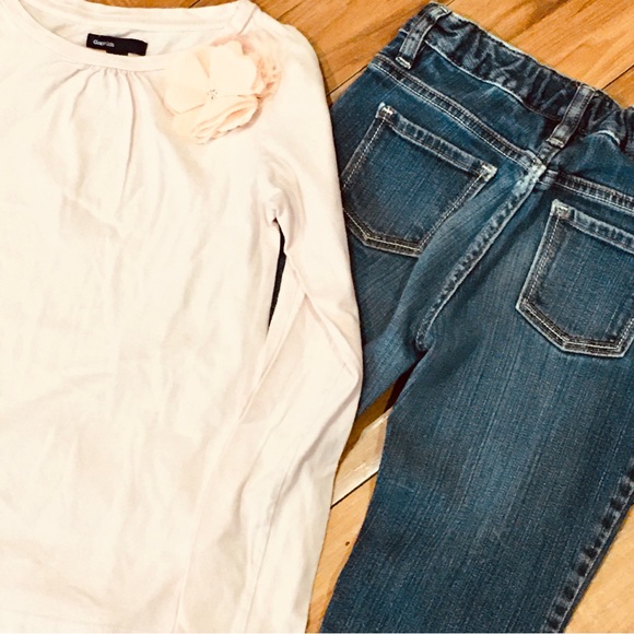 Gap girl floral flower shirt top pink - denim jeans 10 - Picture 5 of 7